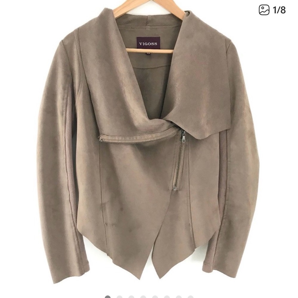 VIGOSS Faux Suede Asymmetrical Wrap Jacket s